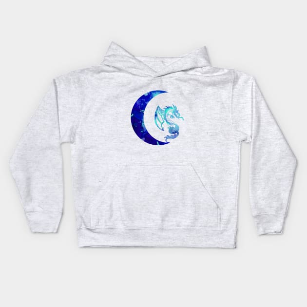 Blue Crescent Moon and Dragon Kids Hoodie by ZeichenbloQ